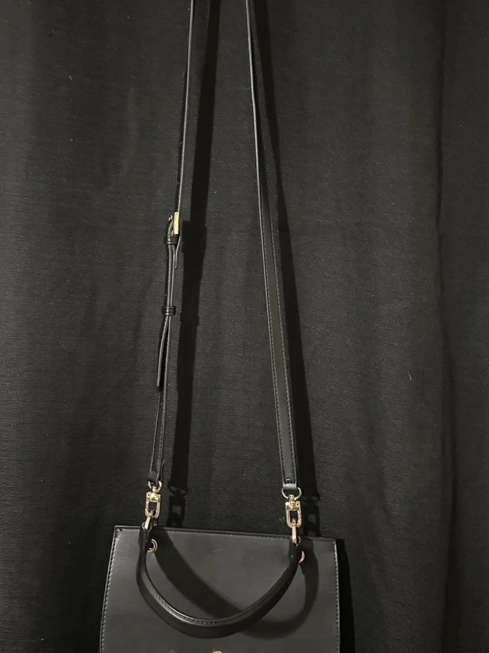 Women's Black Shoulder Bag with Gold Accent Hardware